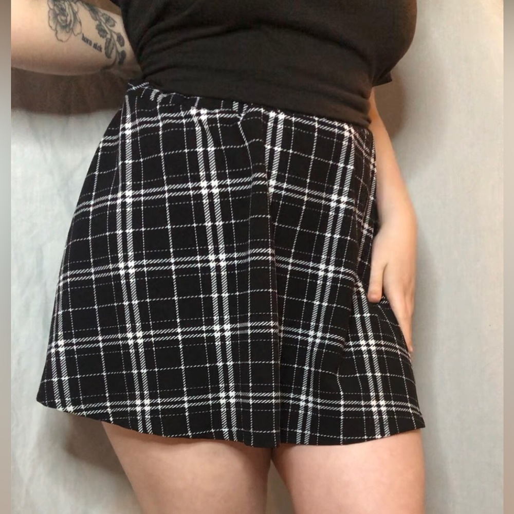 Black Plaid Skater Skirt